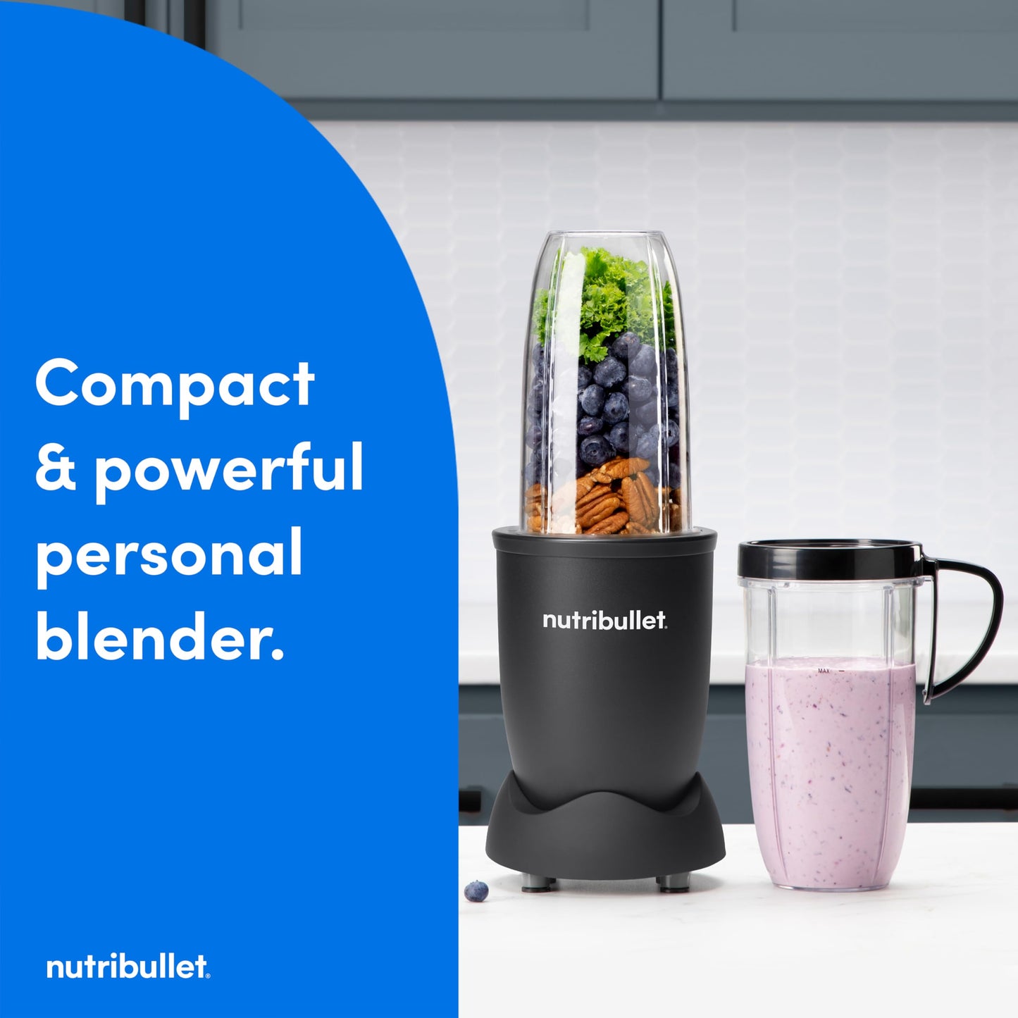 nutribullet Pro Personal Blender, Shakes, Smoothies, Food Prep, and Frozen Blending, 32 Ounce Cup, 24 Ounce Cup, Flip-top Travel Lid, 900 Watt, Matte Black, NB9-0901AK