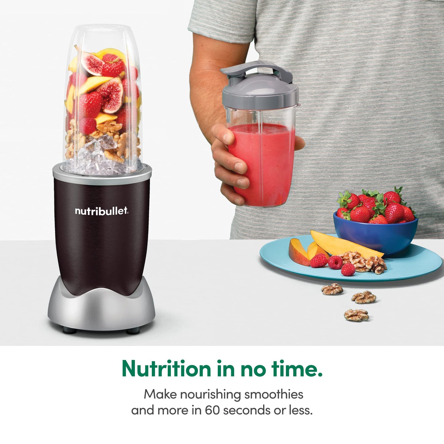 nutribullet Pro Personal Blender, Shakes, Smoothies, Food Prep, and Frozen Blending, 32 Ounce Cup, 24 Ounce Cup, Flip-top Travel Lid, 900 Watt, Matte Black, NB9-0901AK